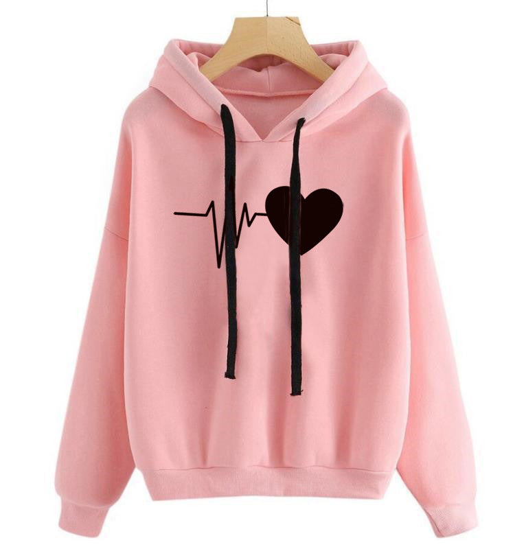 Herz Print Streetwear Hoodies Frauen Sweatshirt Frühling Herbst Langarm Hoodie Kleidung