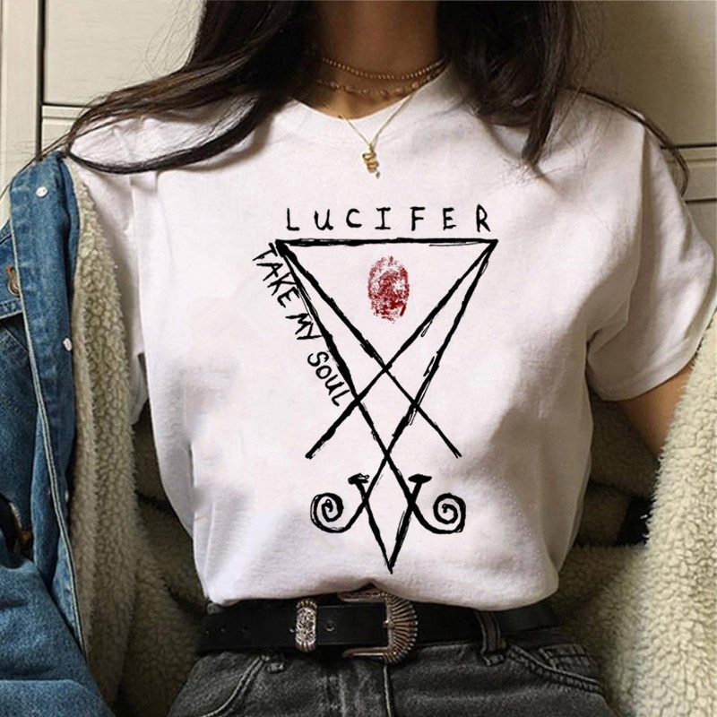 Devil Lucifer T-Shirt Bedrucktes lässiges modales Kurzarm-T-Shirt