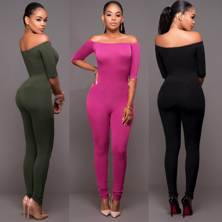 Damen Jumpsuit mit geradem Ausschnitt und mittellangen Ärmeln
