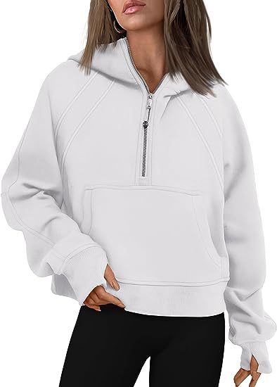 Reißverschluss Hoodies Sweatshirts mit Tasche Lose Sport Tops Langarm Pullover Pullover Winter Herbst Outfits Damen Kleidung
