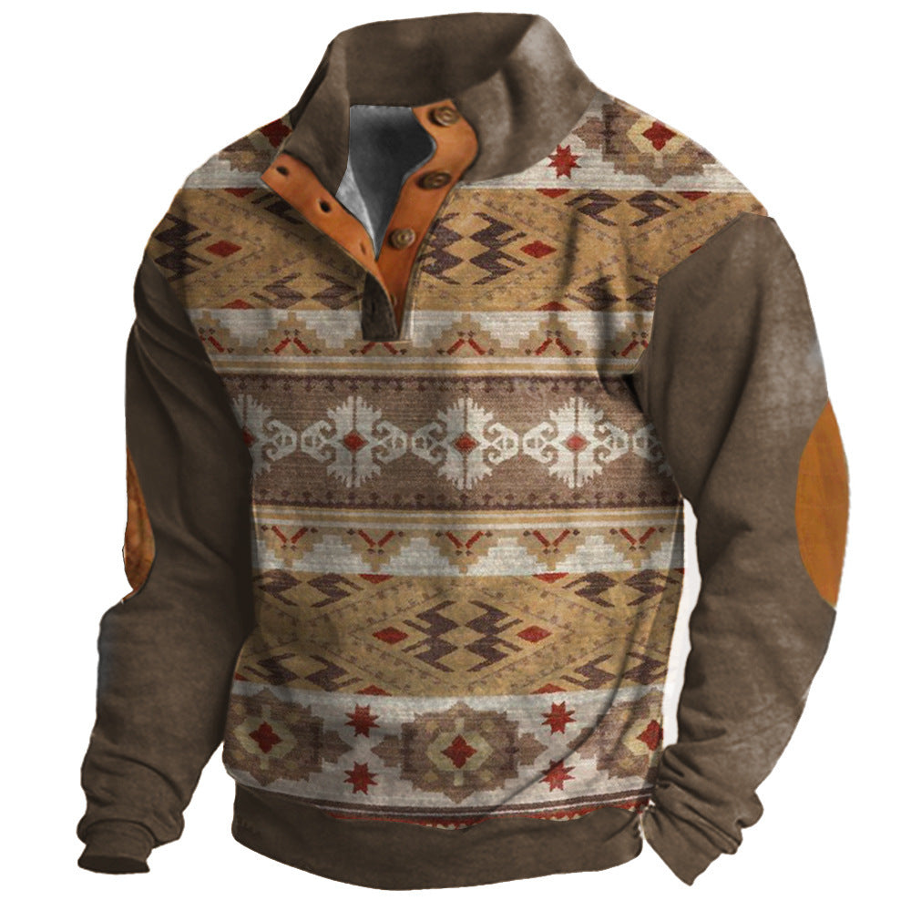 Herren Pullover mit 3D-Digitaldruck – Vier-Knopf-Design