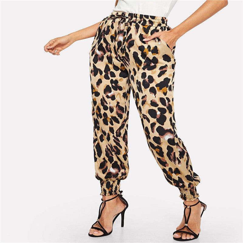 Lässige, elastische lange Damenhose mit hoher Taille