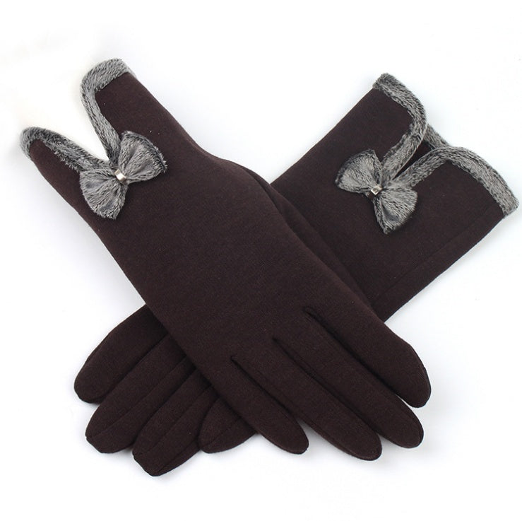 Damen Herbst Winter Nicht-Umgestülpte Samt Kaschmir Vollfinger Warme Spitzenhandschuhe Damen Baumwolle Touchscreen Fliege Handschuhe