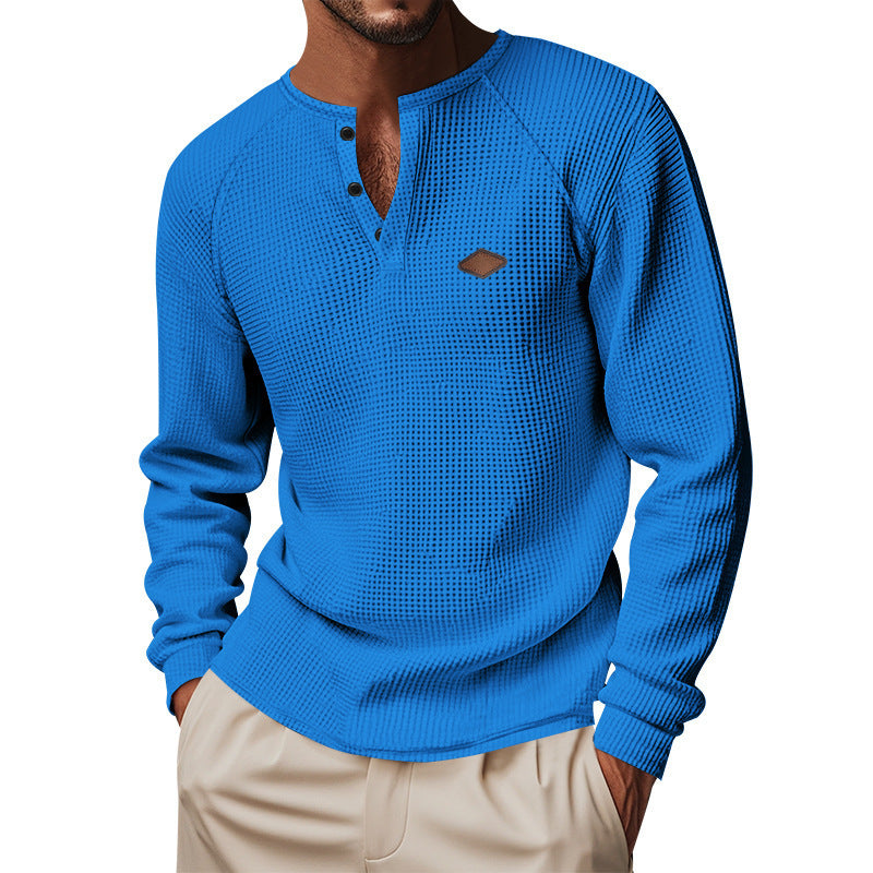 Herren Langarmshirt mit Waffelmuster und Henley-Knopfleiste – Schnell trocknend