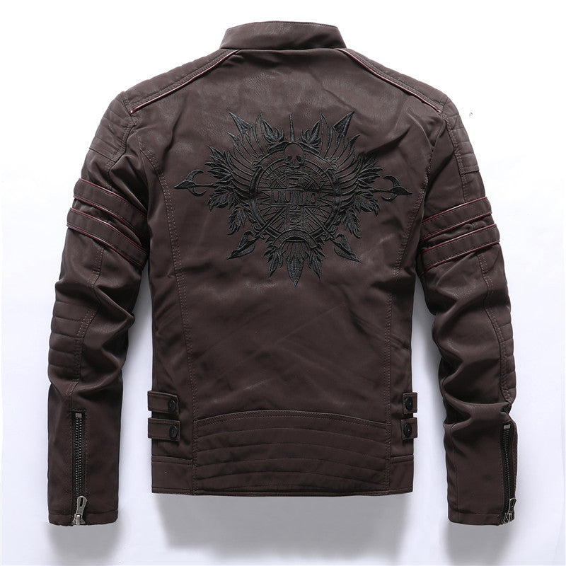 Herren Kunstlederjacke Mit Reißverschluss Und Stehkragen