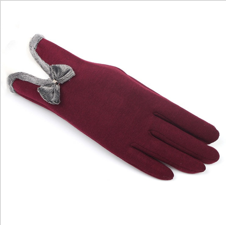Damen Herbst Winter Nicht-Umgestülpte Samt Kaschmir Vollfinger Warme Spitzenhandschuhe Damen Baumwolle Touchscreen Fliege Handschuhe