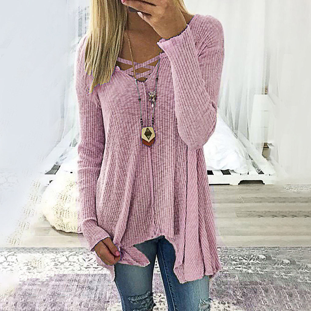V-Ausschnitt unregelmäßige Bluse für Damen
