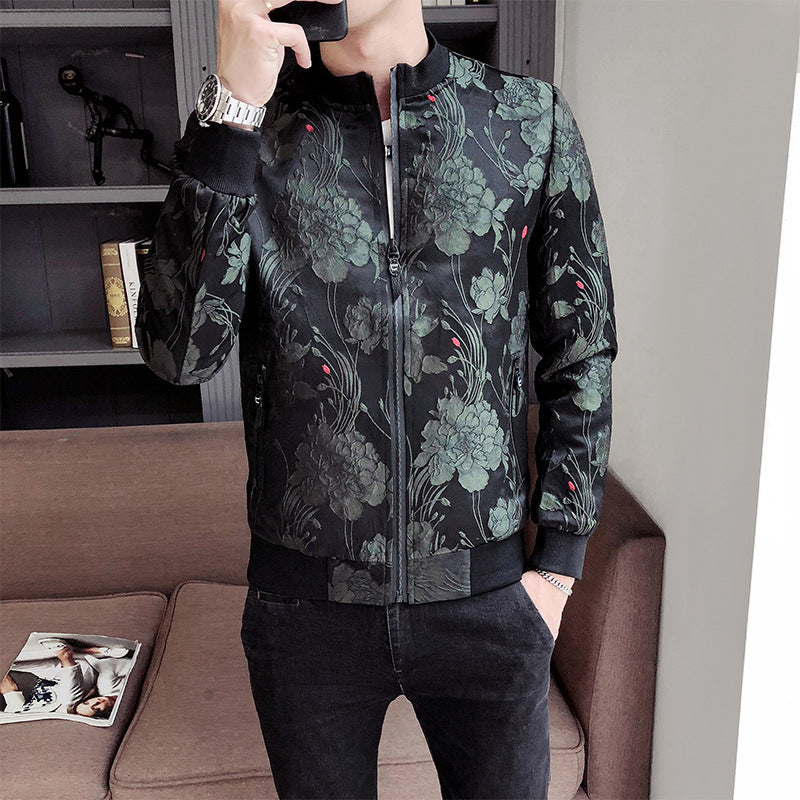 Herrenjacke mit Muster und Stehkragen – Koreanischer Stil für Frühling & Herbst
