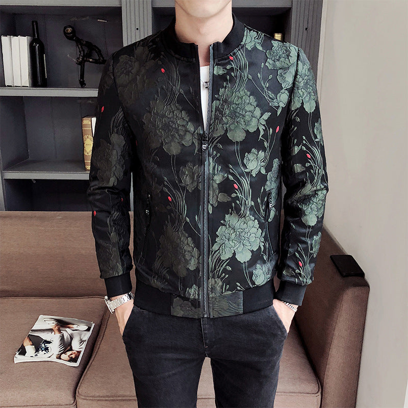 Herrenjacke mit Muster und Stehkragen – Koreanischer Stil für Frühling & Herbst