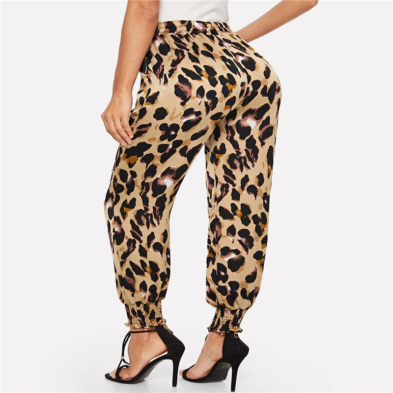 Lässige, elastische lange Damenhose mit hoher Taille