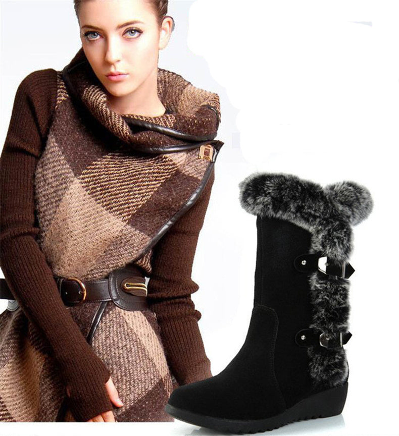 Schneestiefel Mittelkalb Kunstpelz Plüsch Winter Damenstiefel