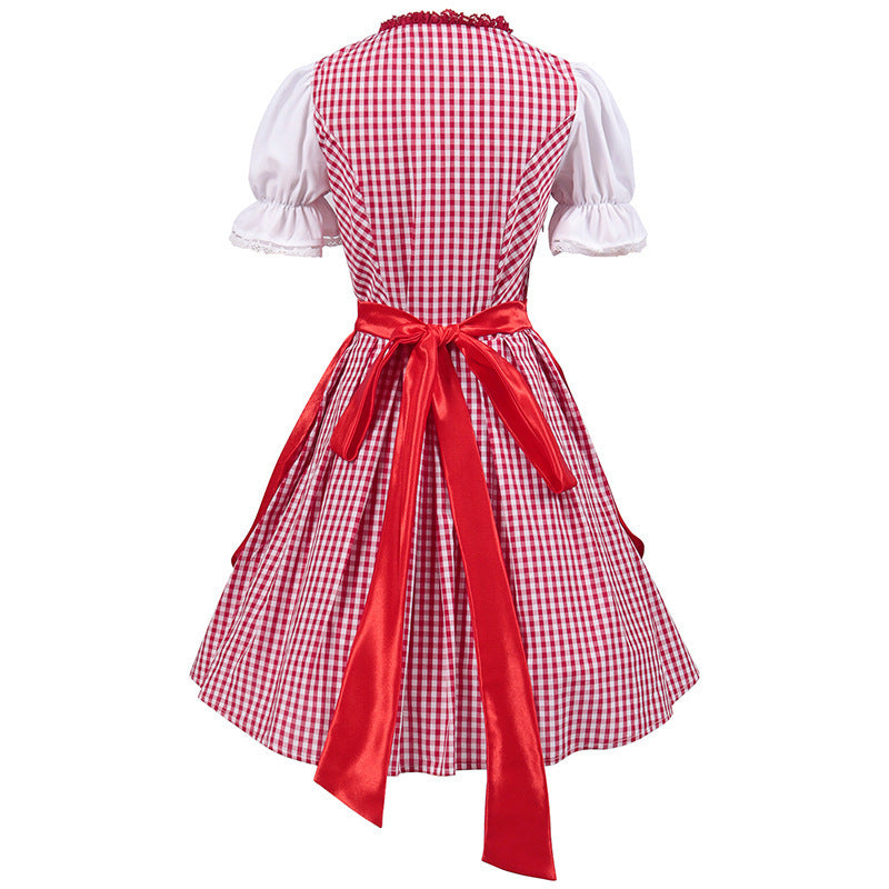 Bayerisches Trachtenkleid „Biergarten“ mit Schürze – Dirndl Set in Rot kariert