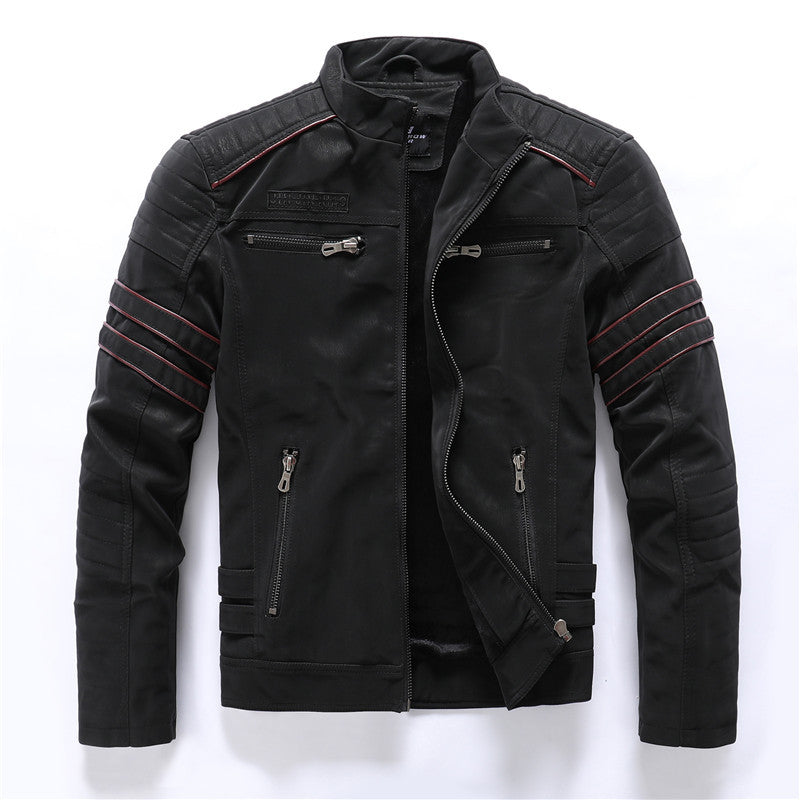Herren Kunstlederjacke Mit Reißverschluss Und Stehkragen