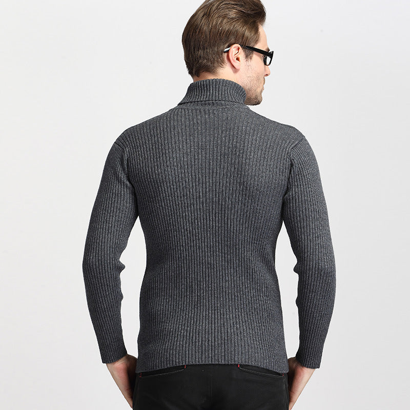 Herren Rollkragenpullover aus dickem Wollmischgewebe mit Rippstruktur – Slim Fit