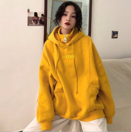 Hoodies Frauen Herbst Winter Neue Koreanische Stil Student Lose Bestickt Einfache Plus Samt Hohe Qualität Weiche Damen Kleidung Chic