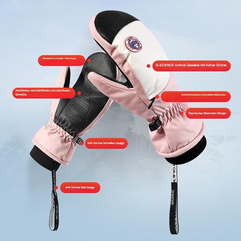 Snowboardhandschuhe für Damen, winddicht und kältebeständig, Touchscreen, mit Fleece gefüttert, verdickt