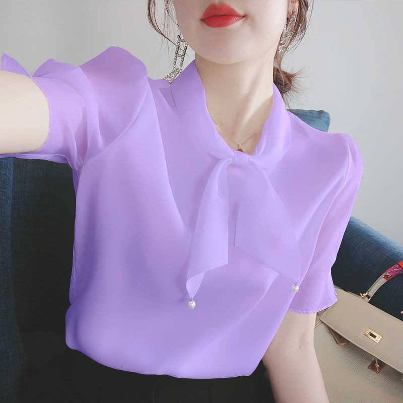 Bowknot V-Ausschnitt Chiffon Hemdbluse Damen