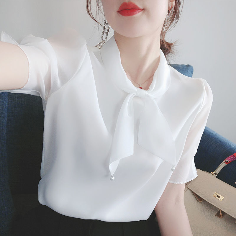 Bowknot V-Ausschnitt Chiffon Hemdbluse Damen