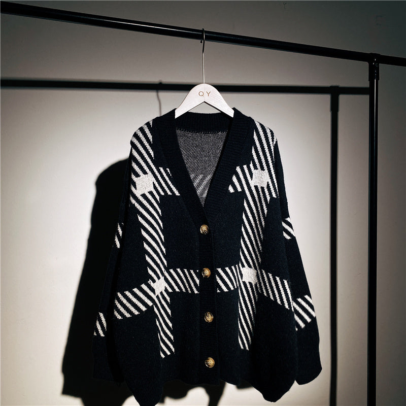 Retro Plaid Pullover Cardigan Damen Jacke