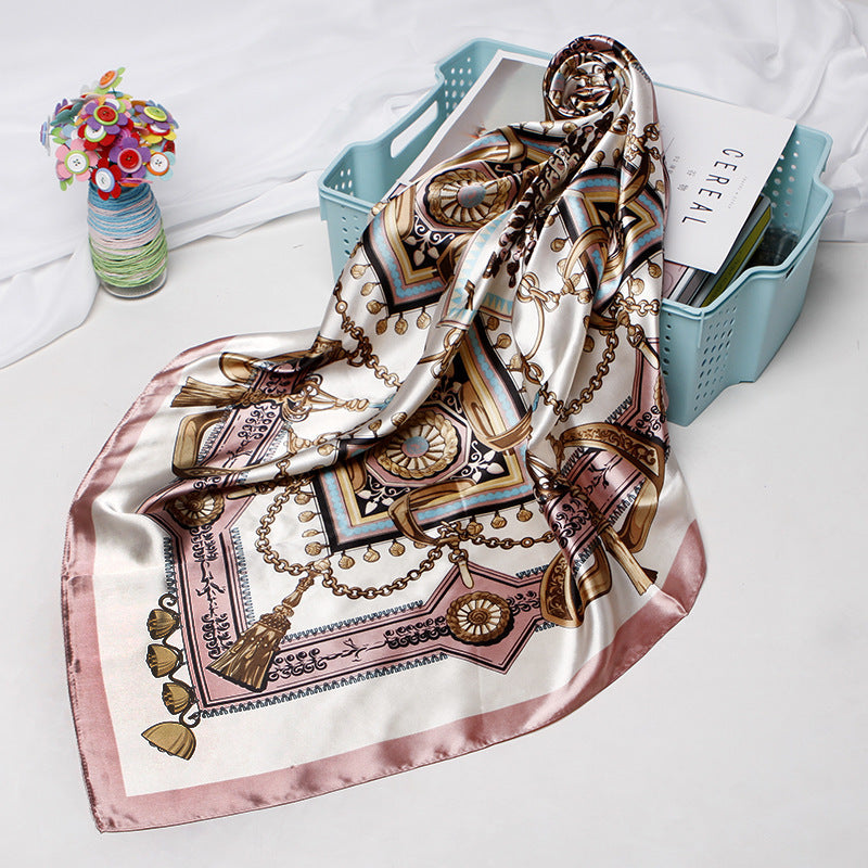 Damenmode Bandana-Schal, bedruckt, Seidensatin, Haarschal, Bandana, 90,90 cm, quadratischer Schal, Stirnband, Damenschal
