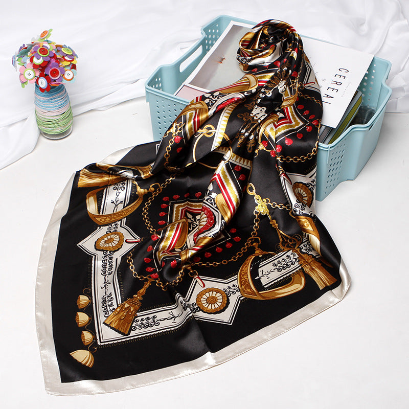 Damenmode Bandana-Schal, bedruckt, Seidensatin, Haarschal, Bandana, 90,90 cm, quadratischer Schal, Stirnband, Damenschal