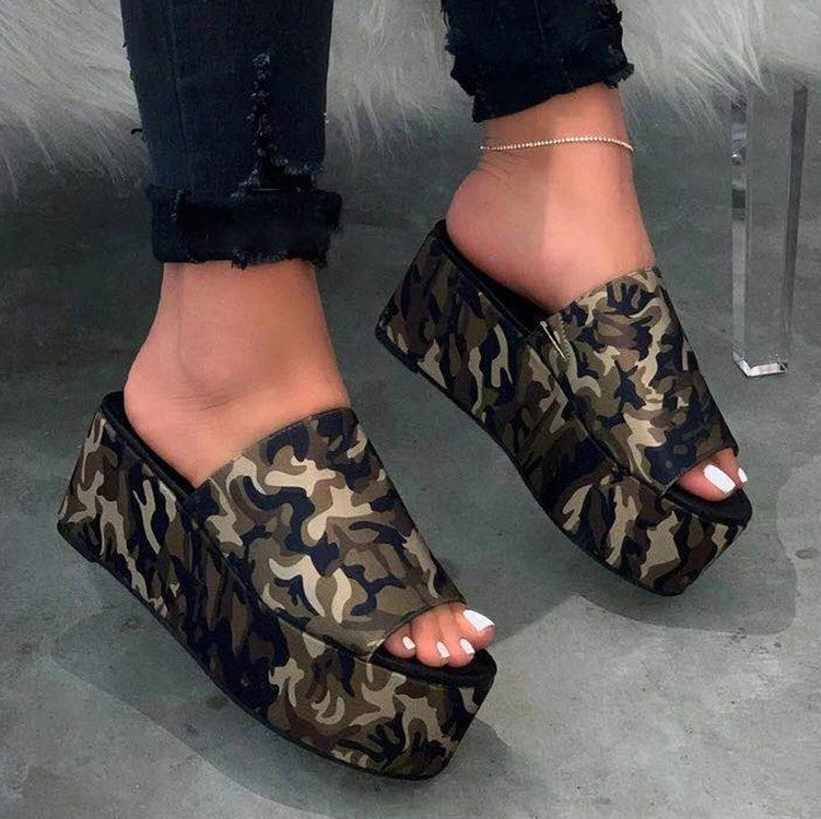 Sommer Plateausandalen Leopardenmuster Damen Sandale Flache Schuhe Casual Damen Peep Toe Schwarze Plateausandalen