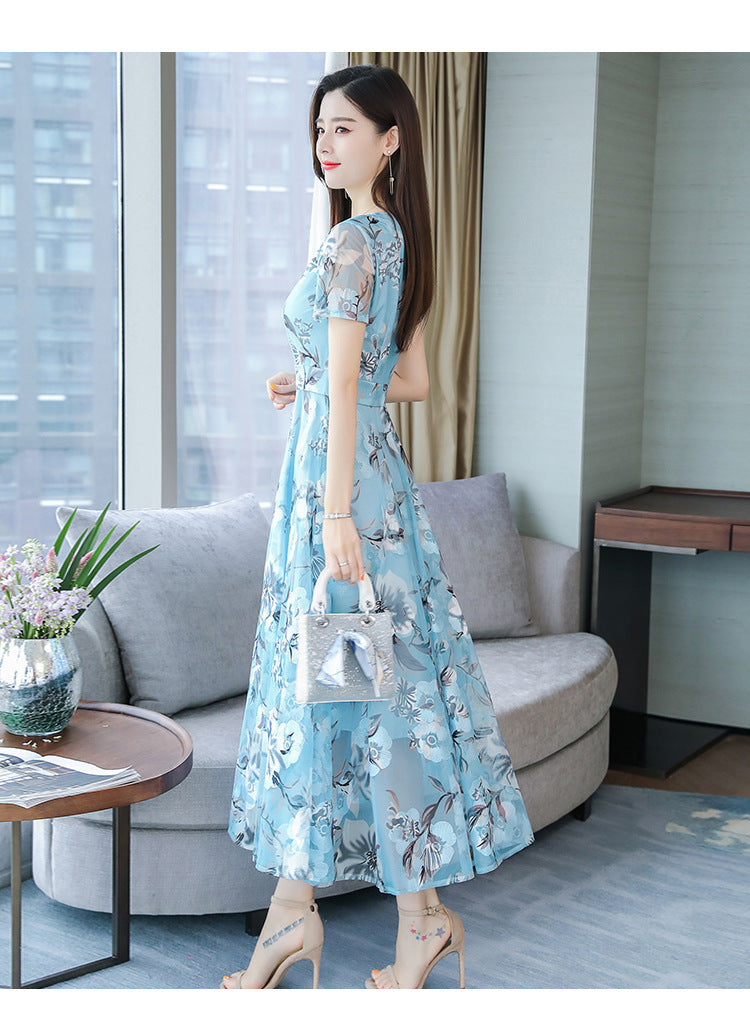 Bedrucktes Kleid mit langem Blumenrock in Übergröße für Damen