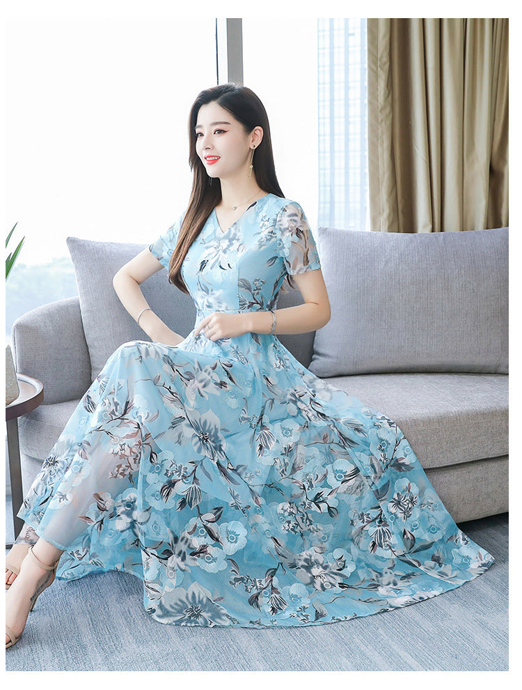Bedrucktes Kleid mit langem Blumenrock in Übergröße für Damen