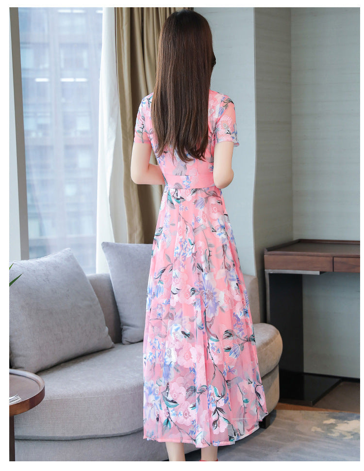 Bedrucktes Kleid mit langem Blumenrock in Übergröße für Damen