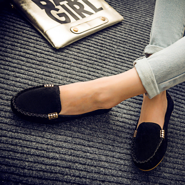 Flache Pumps mit flachem Absatz, einzelne Schuhe, flache Damenschuhe, Studenten-Erbsenschuhe