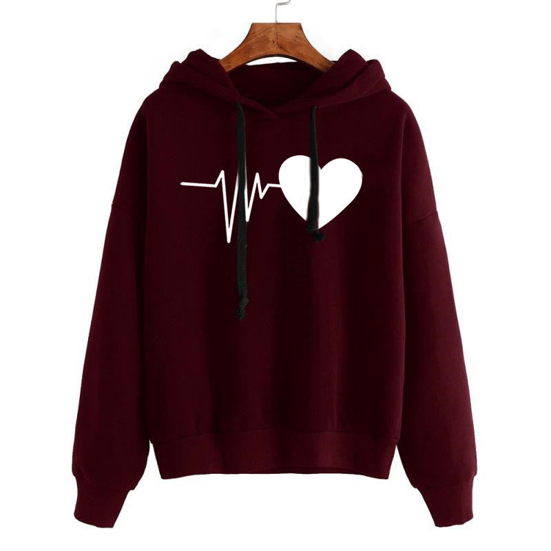 Herz Print Streetwear Hoodies Frauen Sweatshirt Frühling Herbst Langarm Hoodie Kleidung