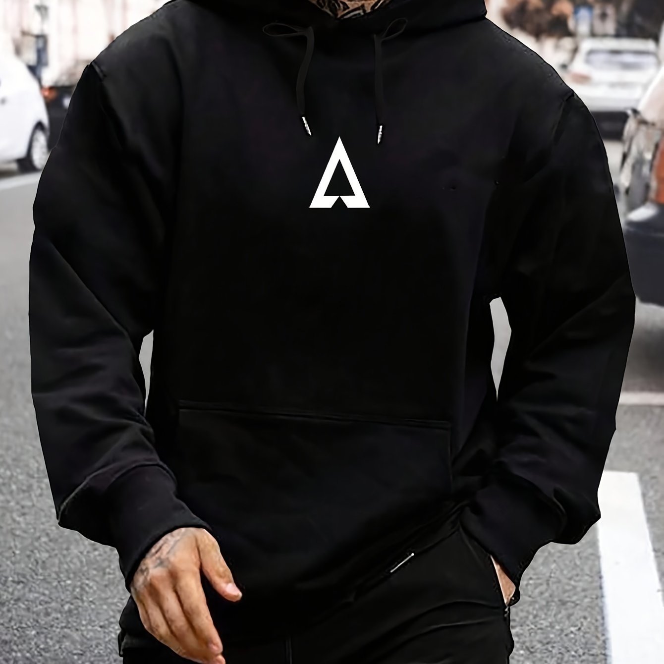 Herren Hoodie mit geometrischem Muster – Streetwear Kapuzenpullover im Hip-Hop Style
