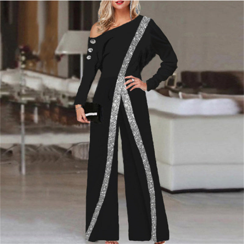 Modischer Jumpsuit mit weitem Bein und langen Ärmeln