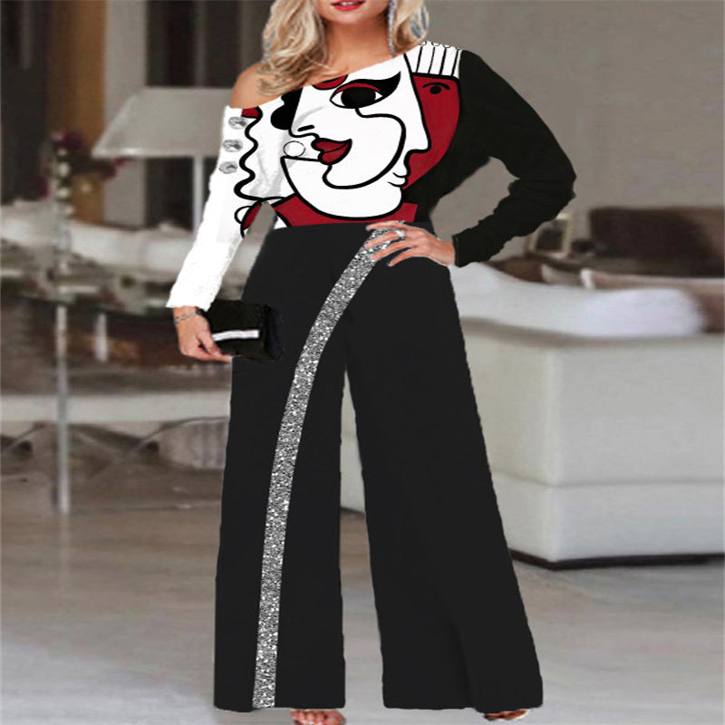 Modischer Jumpsuit mit weitem Bein und langen Ärmeln