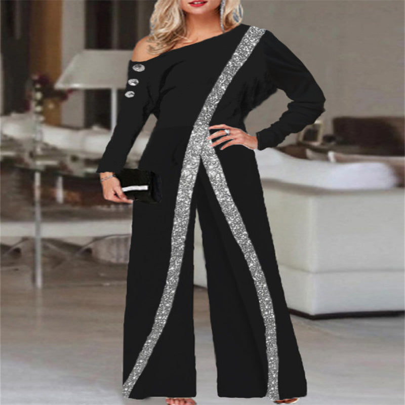 Modischer Jumpsuit mit weitem Bein und langen Ärmeln