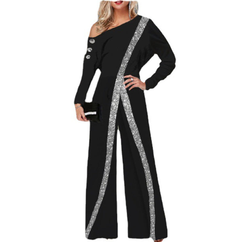 Modischer Jumpsuit mit weitem Bein und langen Ärmeln