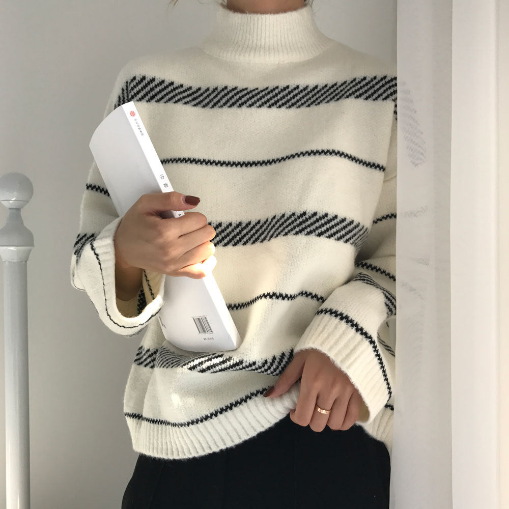 Retro Pullover Rollkragenpullover Streifenpullover