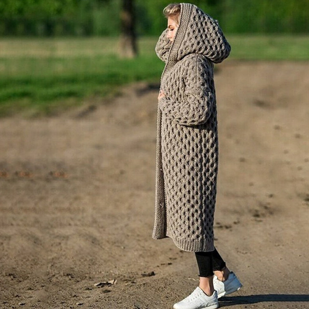 Dicke, warme Strickjacke mit Kapuze für den Winter für Damen