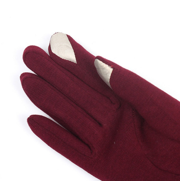 Damen Herbst Winter Nicht-Umgestülpte Samt Kaschmir Vollfinger Warme Spitzenhandschuhe Damen Baumwolle Touchscreen Fliege Handschuhe
