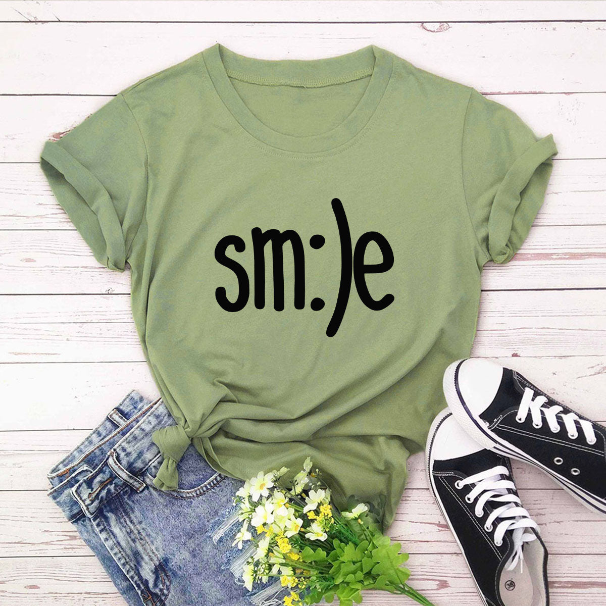 S-5XL Plus Size T-Shirt Damen Neues Smile Letter Printed Shirt O-Ausschnitt Kurzarm T-Shirts Sommer Top 100% Baumwolle Damen T-Shirts