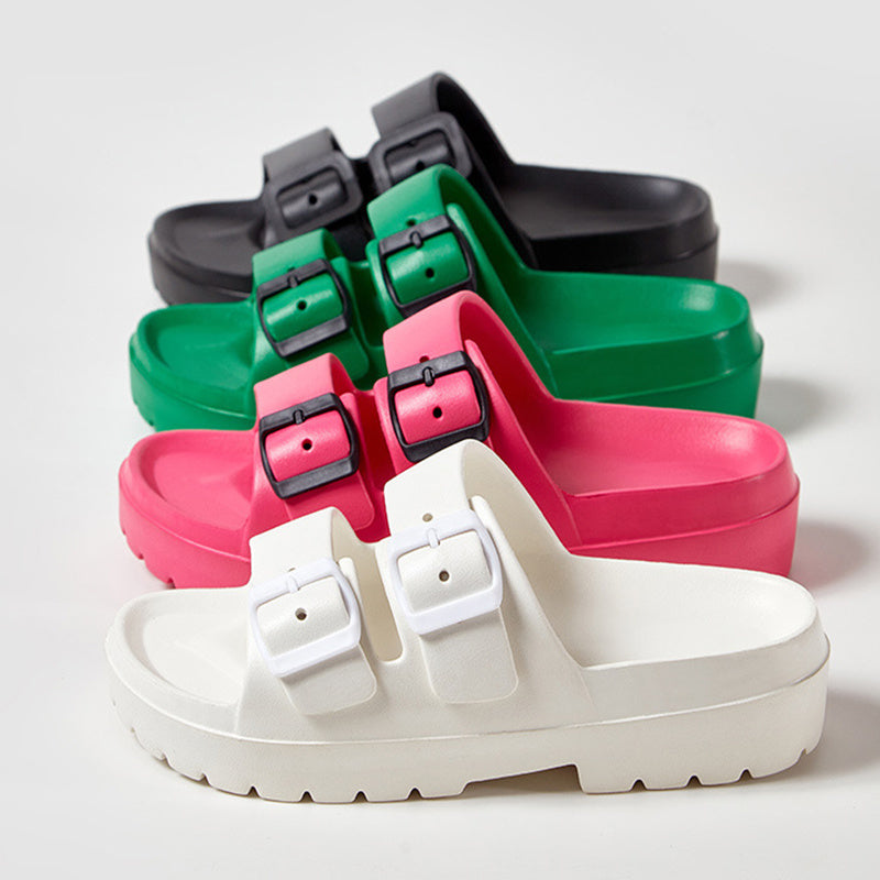 Mode Doppelschnalle Hausschuhe Sommer Plattform Garten Strand Schuhe Casual Non-slip Boden Badezimmer Home Slipper Für Frauen