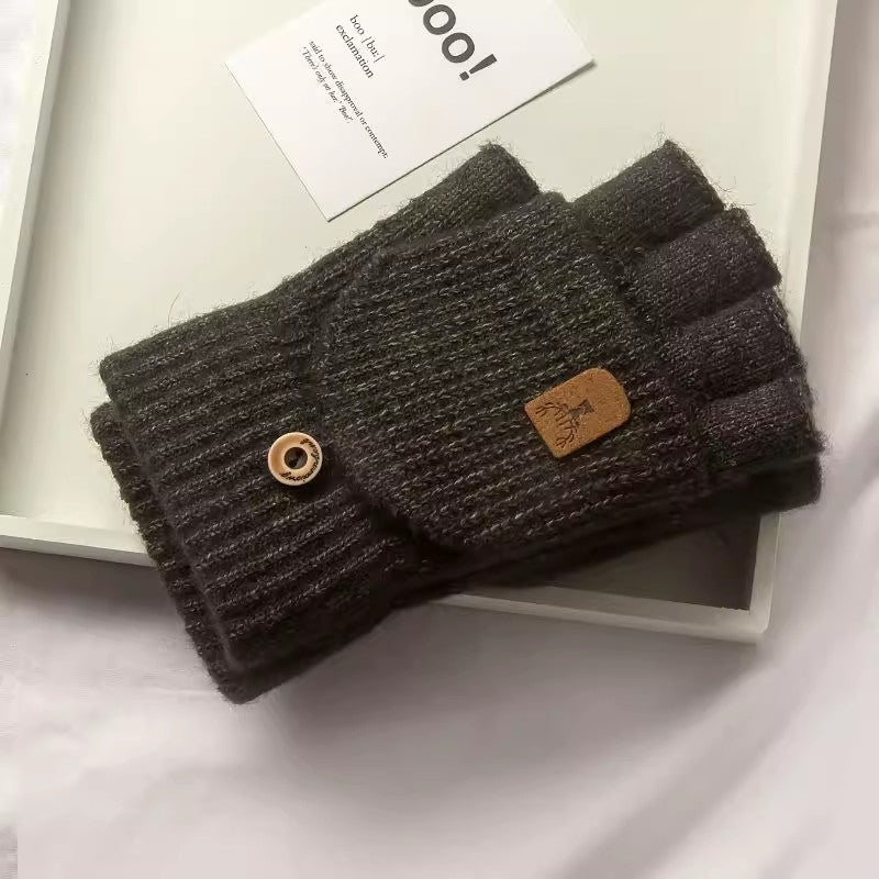 Halbfingerhandschuhe mit Klappe – Strick, Unisex, Winter