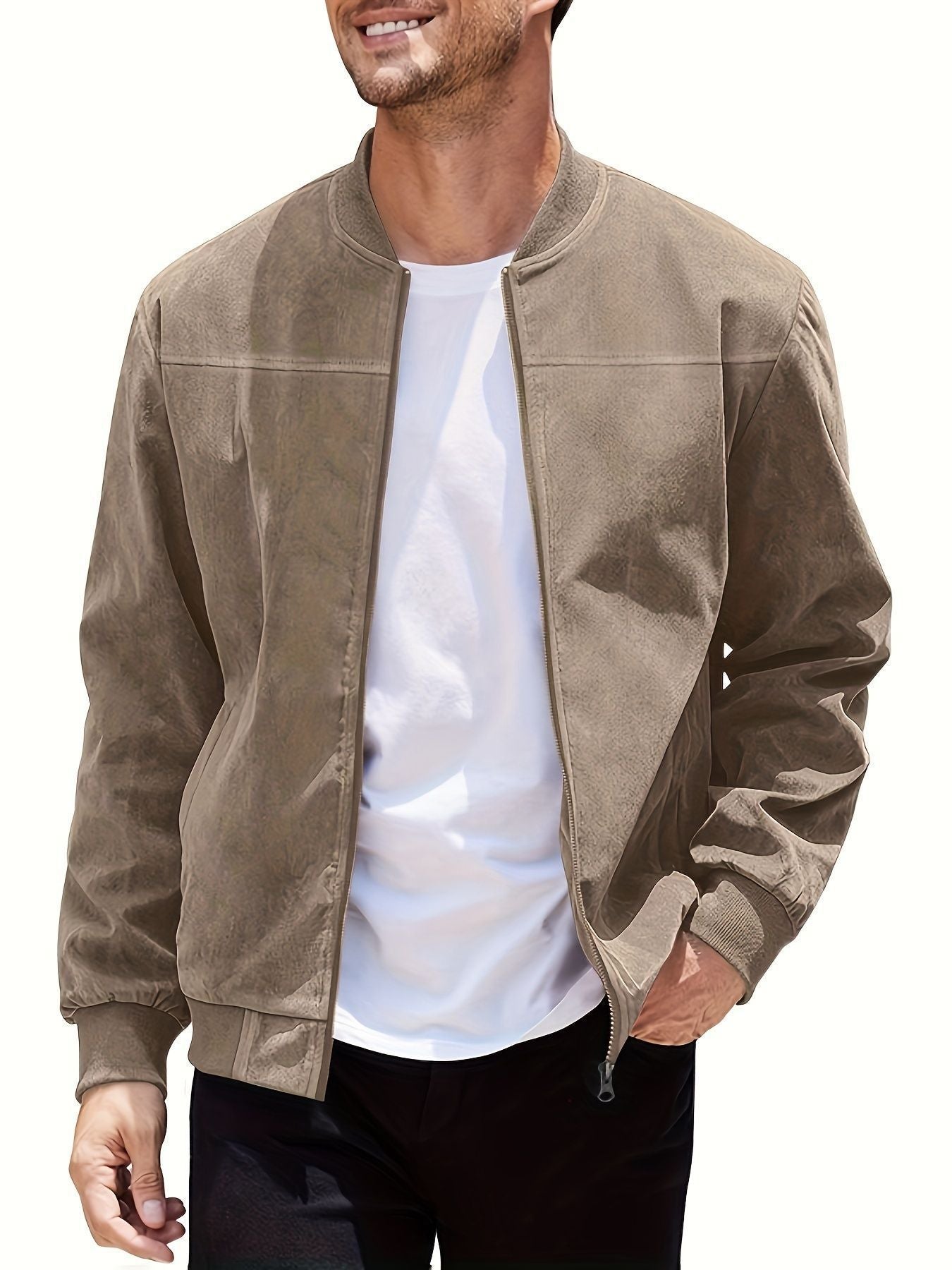 Herren Freizeitjacke aus Wildlederimitat – Große Größen mit Reißverschluss