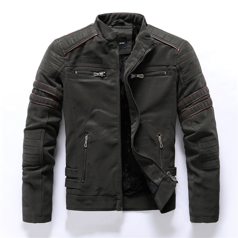 Herren Kunstlederjacke Mit Reißverschluss Und Stehkragen