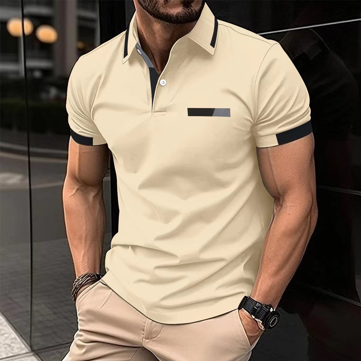Herren Polo T-Shirt mit Zierbrusttasche – Sommerliches Kurzarmshirt mit Knopfleiste (1+1 Gratis)