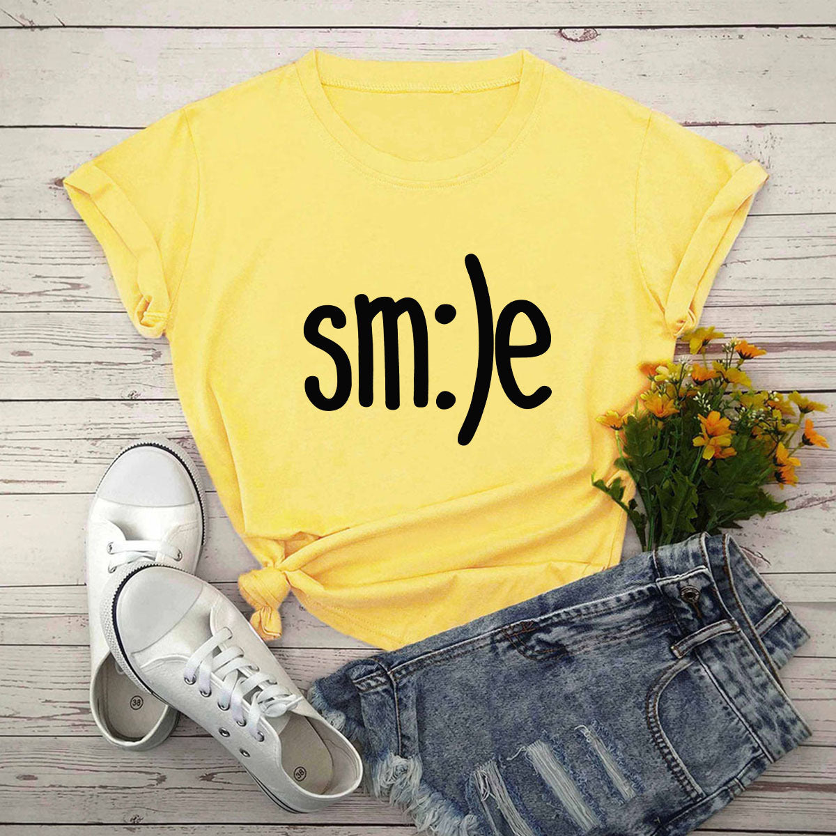 S-5XL Plus Size T-Shirt Damen Neues Smile Letter Printed Shirt O-Ausschnitt Kurzarm T-Shirts Sommer Top 100% Baumwolle Damen T-Shirts