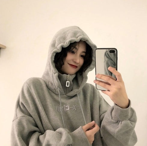 Hoodies Frauen Herbst Winter Neue Koreanische Stil Student Lose Bestickt Einfache Plus Samt Hohe Qualität Weiche Damen Kleidung Chic