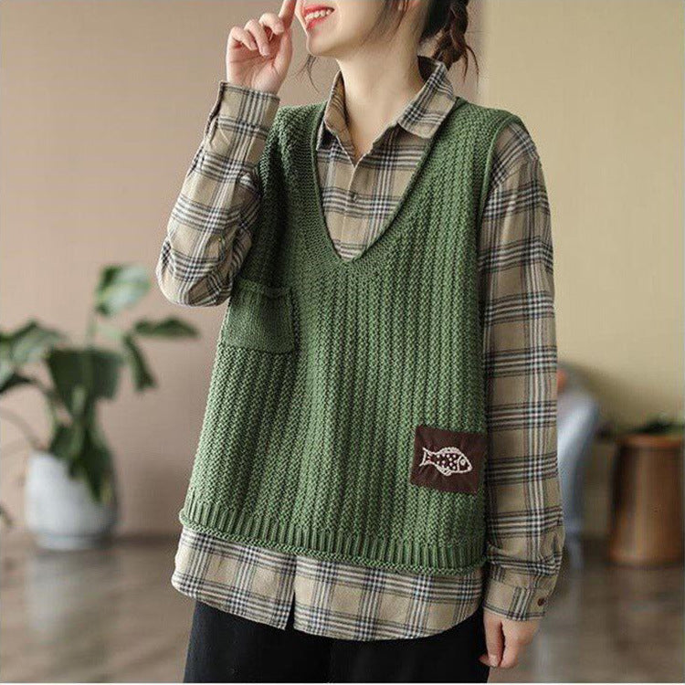 Weste Damen Strickweste Damen V-Ausschnitt Locker