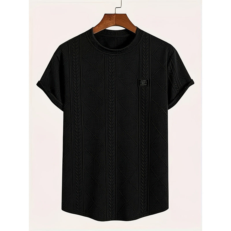 Herren T-Shirt mit Geometrie-Stickerei – Kurzarm, Freizeit, Übergröße