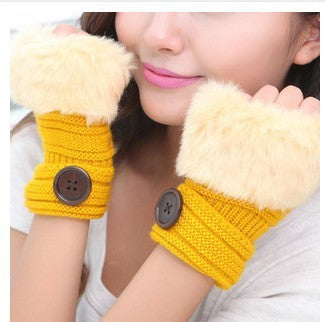 Faux Kaninchenfell warme fingerlose Wolle Winter gestrickte Handschuhe Frauen